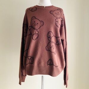 Garage Brown Teddy Bear Print Sweater